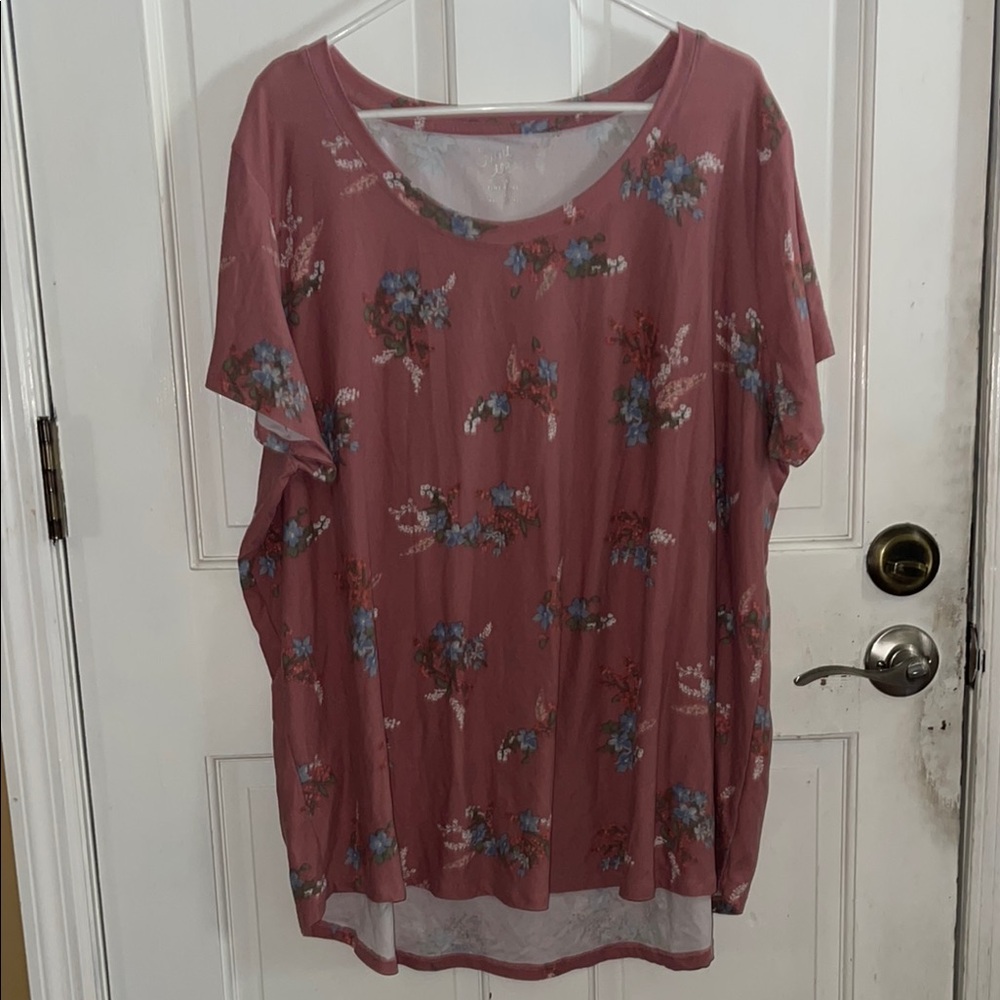 Pink Rose Short Sleeve Top in Mauve Floral